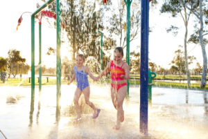 Water spray park with kids